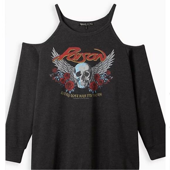 Torrid Poison Band Every Rose Has It’s Thorn Graphic Cold Shoulder Sweatshirt - Picture 4 of 14
